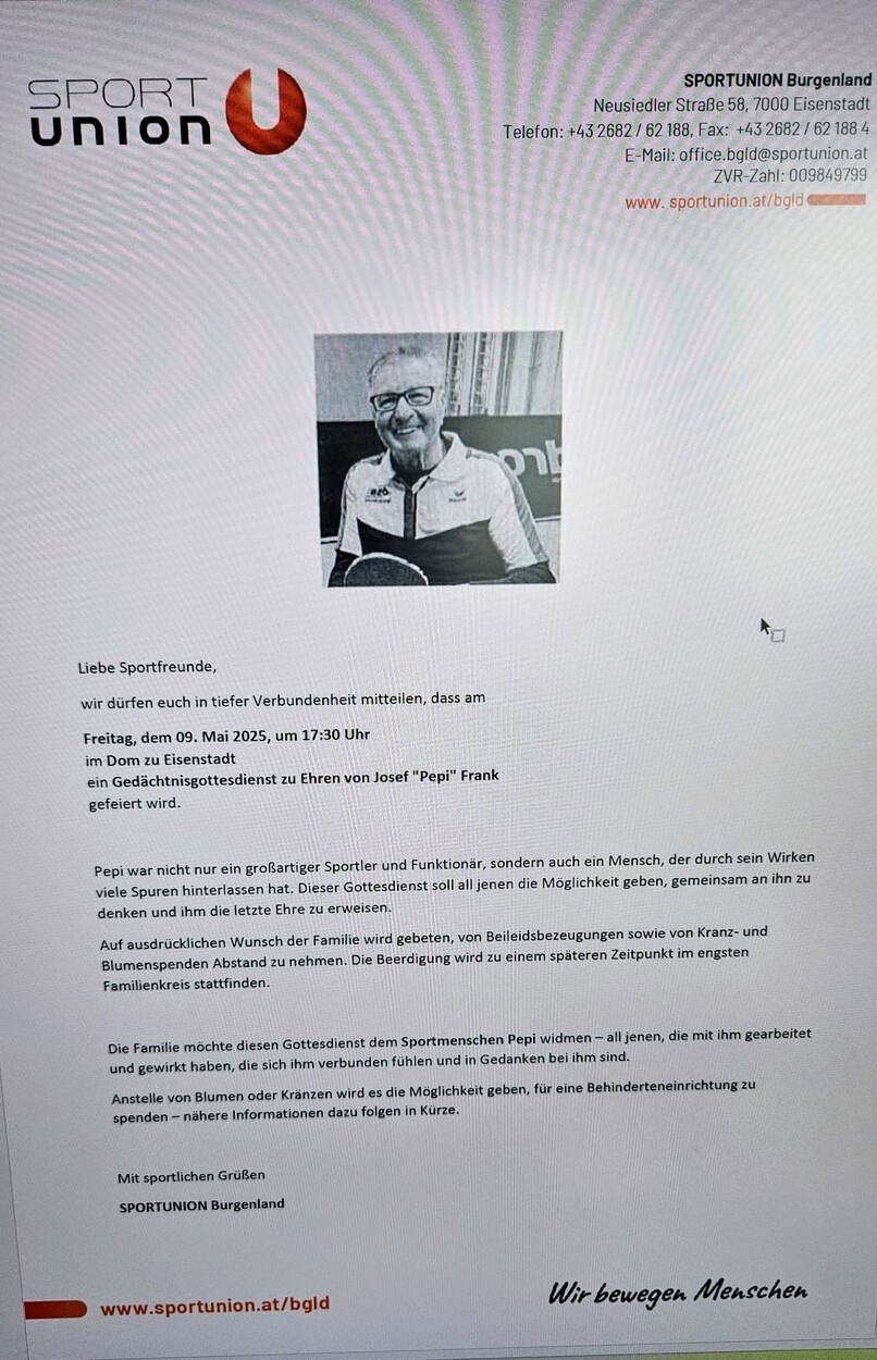 Gedächtnisgottesdienst zu Ehren von Josef "Pepi" Frank